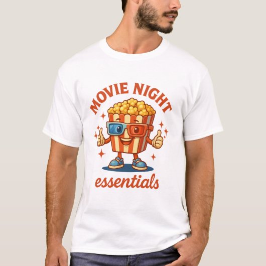 Movie Night Essentials – Leuke Popcorn Cartoon T-shirt (Voorkant)