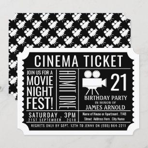 Movie Night Fest, Cinema Ticket, Birthday Party Kaart