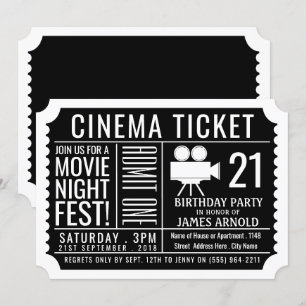Movie Night Fest, Cinema Ticket, Birthday Party Kaart