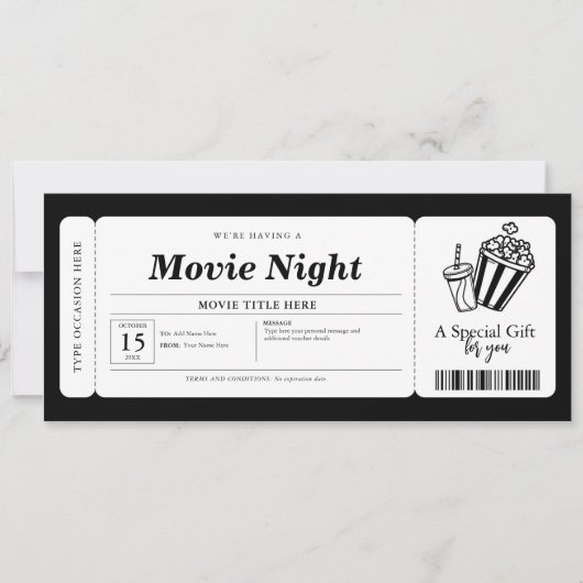 Movie Night Gift Coupon Ticket Kaart (Voorkant)