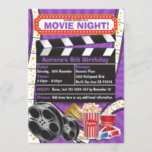 Movie Night Hollywood Clapper Birthday Invitation Kaart