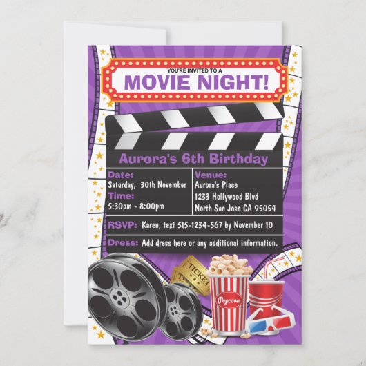 Movie Night Hollywood Clapper Verjaardag Uitnodigi Kaart (Voorkant)