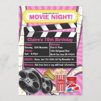Movie Night Hollywood Clapper Verjaardag Uitnodigi Kaart