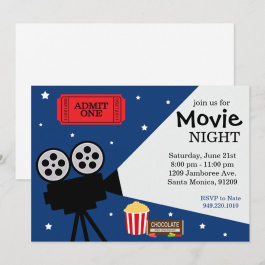 Movie Night Invitation Kaart (Voorkant / Achterkant)