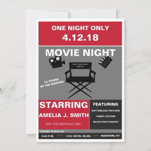 Movie Night Invitation Kaart (Voorkant)