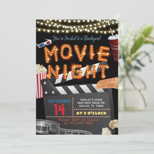 Movie Night Invitation Kaart (Staand voorkant)