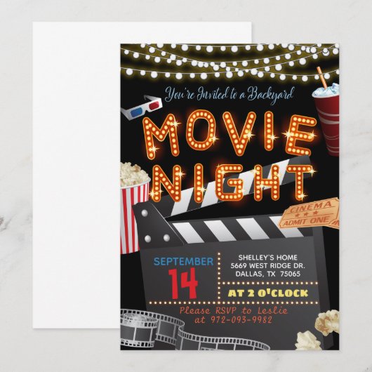 Movie Night Invitation Kaart (Voorkant / Achterkant)