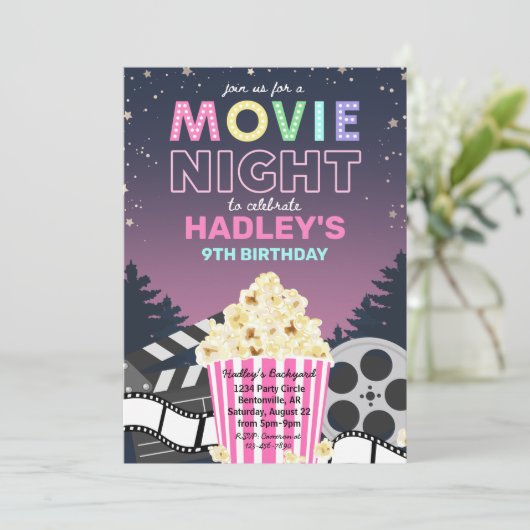 Movie Night Invitation | Uitnodiging tot filmdag (Staand voorkant)