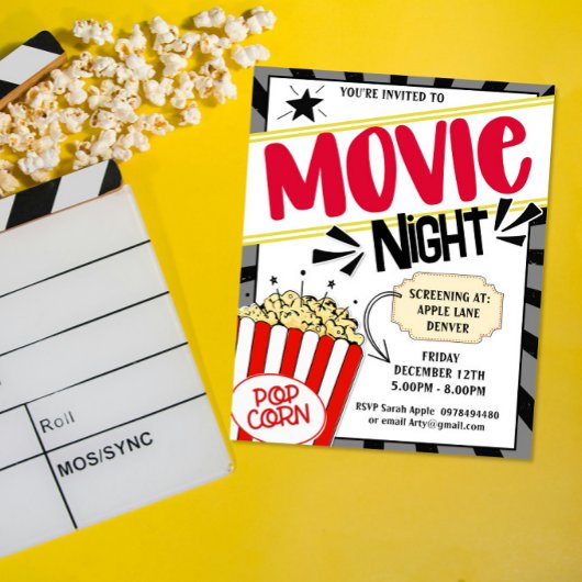 Movie Night Invite Bewerkbare Film Party popcorn Flyer
