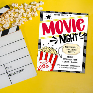 Movie Night Invite bewerkbare film themafeest Flyer