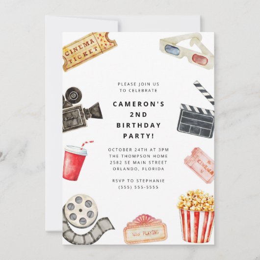 Movie Night Kids Birthday Party Invitation Kaart (Voorkant)