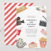 Movie Night Kids Birthday Party Invitation Kaart (Voorkant / Achterkant)