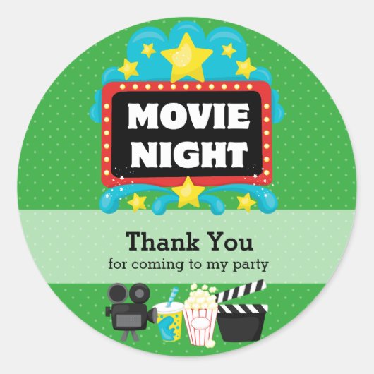 Movie Night * Kies achtergrondkleur Ronde Sticker (Voorkant)