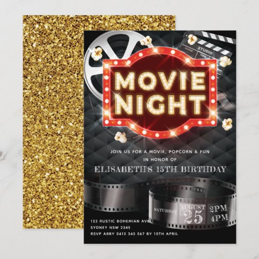 Movie Night Luxury Gold Glitter Kaart (Voorkant / Achterkant)