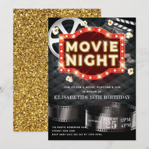 Movie Night Luxury Gold Glitter Kaart