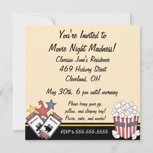 Movie Night Madness Invitations Kaart (Achterkant)