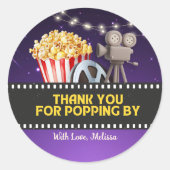 Movie Night Party Thank You For Popping By Ronde Sticker (Voorkant)