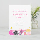 Movie Night Pink Movie Theater Uitnodiging voor ve (Staand voorkant)