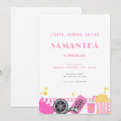 Movie Night Pink Movie Theater Uitnodiging voor ve (Voorkant / Achterkant)