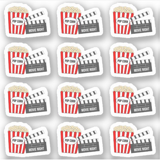 Movie Night Popcorn Bioscoop Evenement Herinnering Sticker (Voorkant)