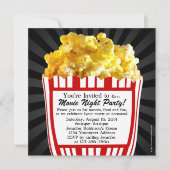 Movie Night Popcorn Custom Party Invitations, Sq. Kaart (Voorkant)