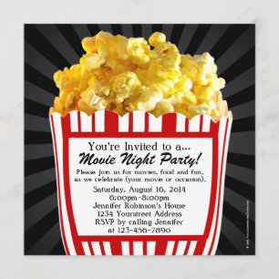 Movie Night Popcorn Custom Party Invitations, Sq. Kaart