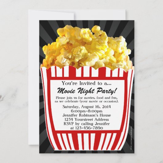 Movie Night Popcorn Custom Party Uitnodigingen (Voorkant)