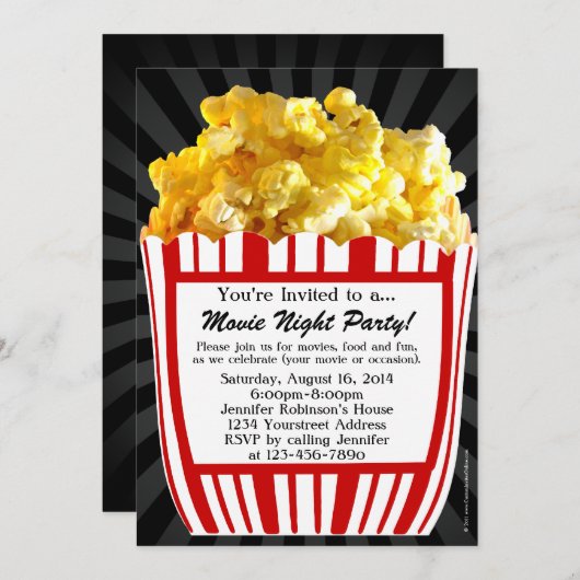 Movie Night Popcorn Custom Party Uitnodigingen (Voorkant / Achterkant)