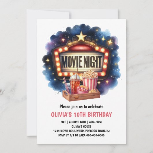 Movie Night Popcorn Kids Verjaardag Kaart (Voorkant)