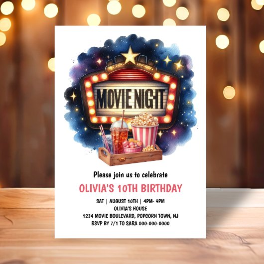 Movie Night Popcorn Kids Verjaardag Kaart