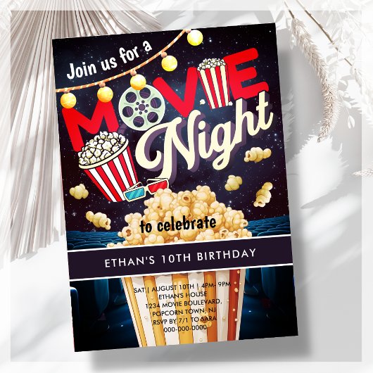 Movie Night Popcorn Kids Verjaardag Kaart