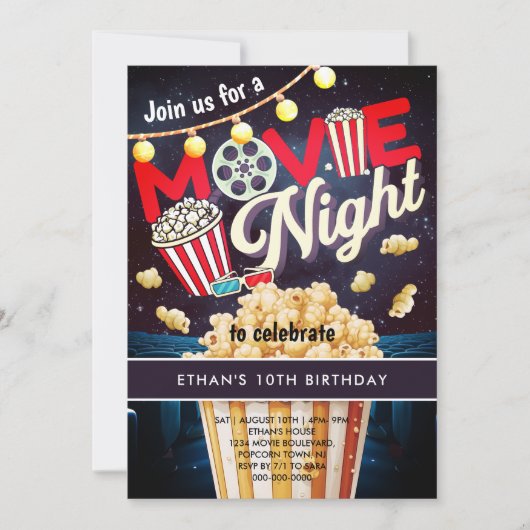 Movie Night Popcorn Kids Verjaardag Kaart (Voorkant)