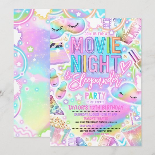 Movie Night Sleepunder Pastel Rainbow Verjaardag Kaart (Voorkant / Achterkant)