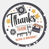 Movie Night Thank You Sticker | Popcorn Birthday (Voorkant)