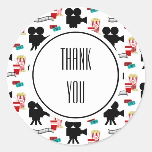 Movie Night Thema Camera Gepersonaliseerde Naam Ronde Sticker (Voorkant)