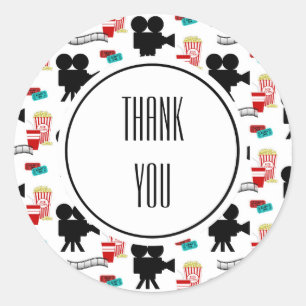 Movie Night Thema Camera Gepersonaliseerde Naam Ronde Sticker