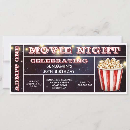 Movie Night Ticket Verjaardag Uitnodiging (Voorkant)