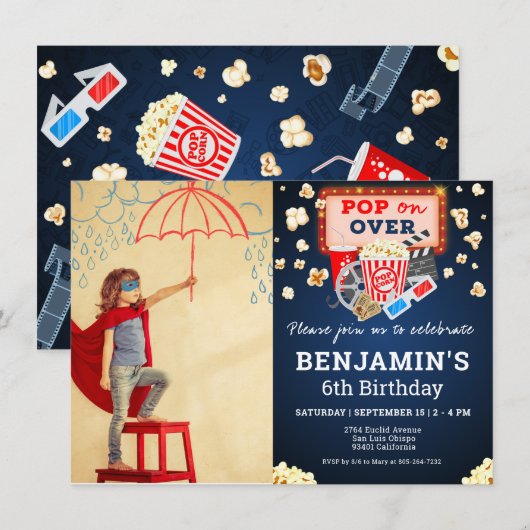 Movie Night Verjaardag Foto uitnodiging (Voorkant / Achterkant)