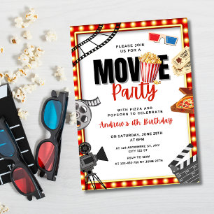 Movie Night Verjaardag Uitnodiging, Film Party Kaart