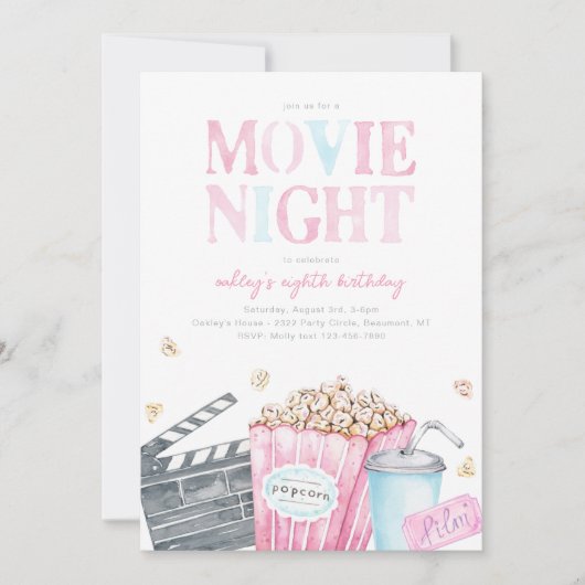 Movie Night Verjaardag Uitnodiging | Filmfeest (Voorkant)