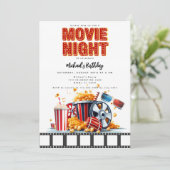 Movie Night Verjaardagsfeestje Film Party Uitnodig Kaart (Staand voorkant)