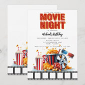 Movie Night Verjaardagsfeestje Film Party Uitnodig Kaart (Voorkant / Achterkant)