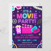 Movie Party Birthday Invitation Kaart (Voorkant)