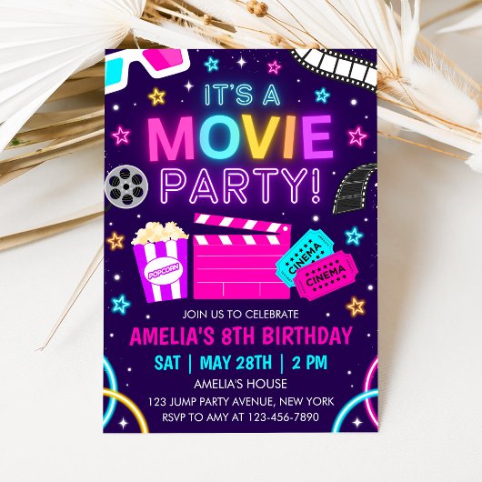 Movie Party Birthday Invitation Kaart