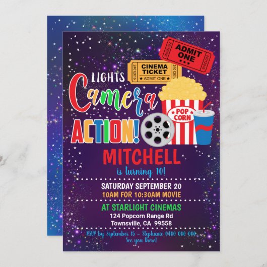 Movie Party Invitation Cinema Party Kaart (Voorkant / Achterkant)