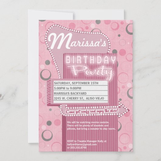 Movie Party Invitation Retro Drive in Marquee Kaart (Voorkant)