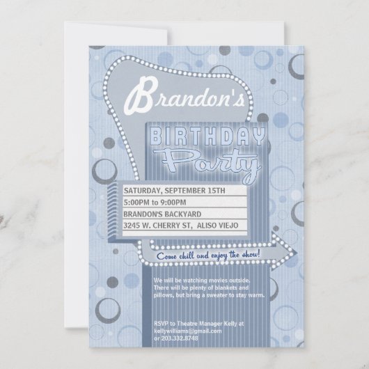 Movie Party Invitation Retro Drive in Marquee Kaart (Voorkant)
