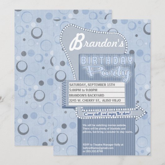 Movie Party Invitation Retro Drive in Marquee Kaart (Voorkant / Achterkant)