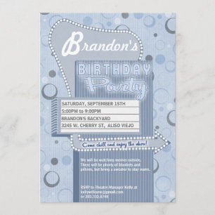 Movie Party Invitation Retro Drive in Marquee Kaart