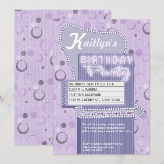 Movie Party Invitation Retro Drive in Marquee Kaart (Voorkant / Achterkant)